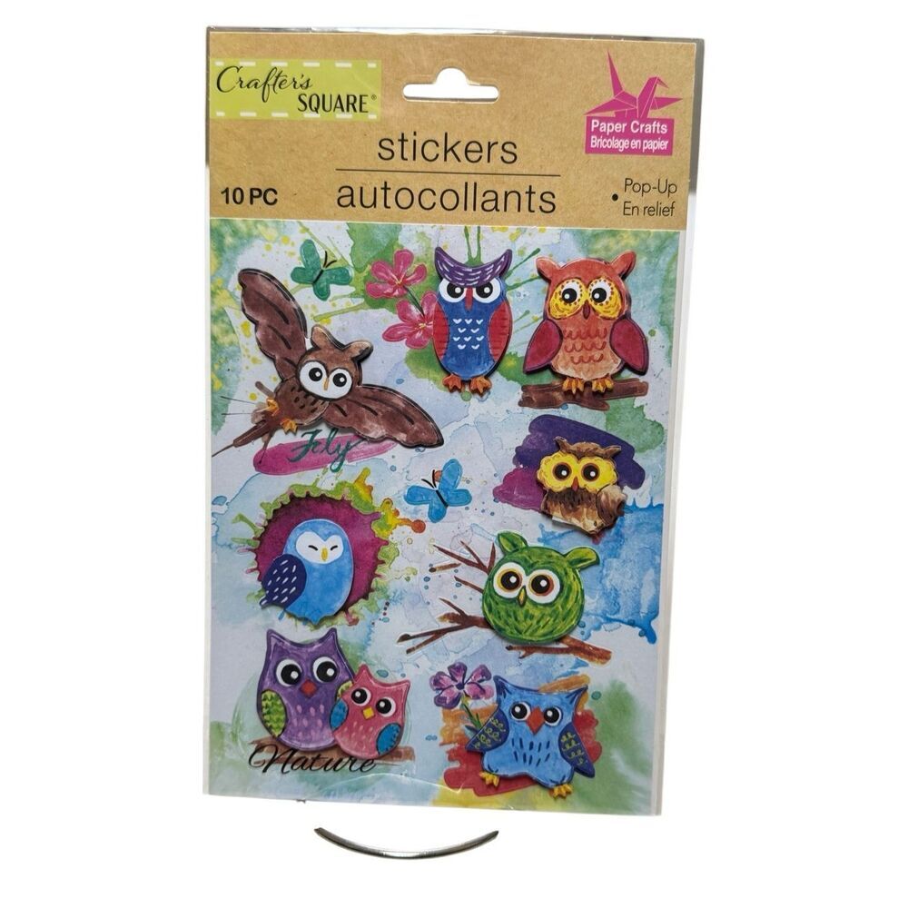 Crafters square pop up owl  stickers 10 pc NEW